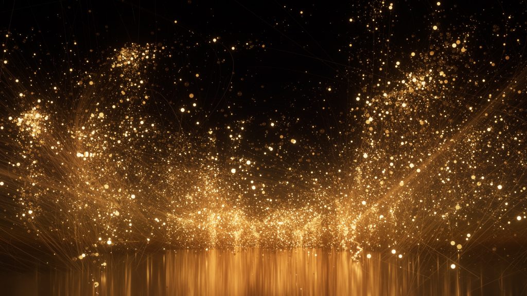 Flying Through Glittering Gold Particles - Abstract Background Image