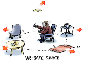 Cartoon by Simon Kneebone showing a VR safe space