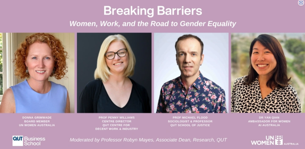 Artwork for Breaking Barriers: Women, Work and the Road to Gender Equality panel discussion event