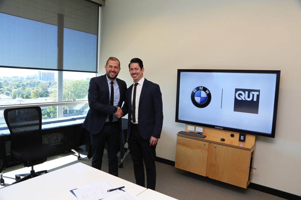 Dr Rafael Gomez from QUT’s School of Design pictured with BMW's Dr Nassif. Image courtesy of QUT Media.