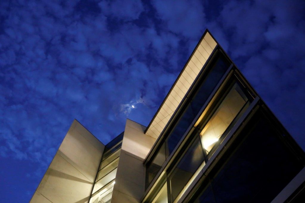 Picture of building Z9 at night.