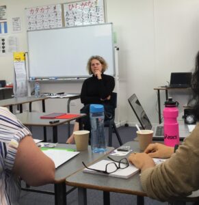 Researcher Margaret holding a workshop with teachers