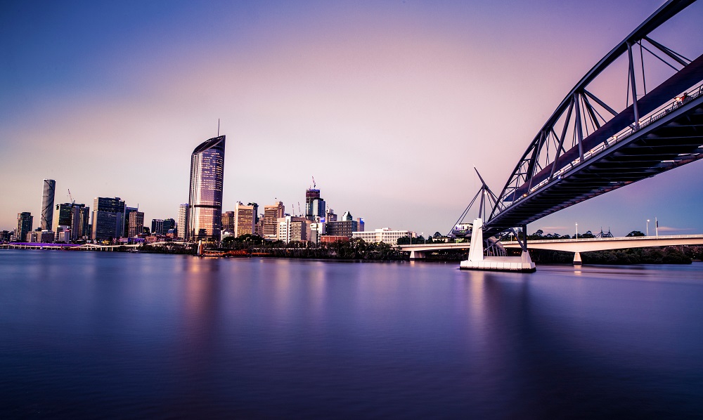 Brisbane CBD including QUT Gardens Point campus and Goodwill Bridge