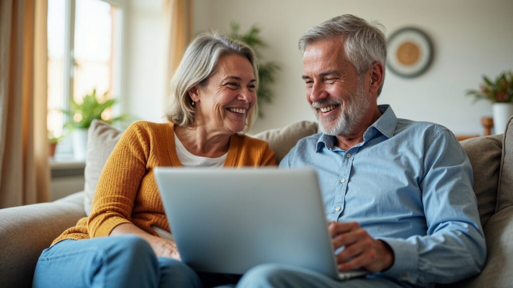 Couple sharing a laptop