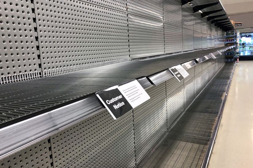 Empty shelves from panic buying