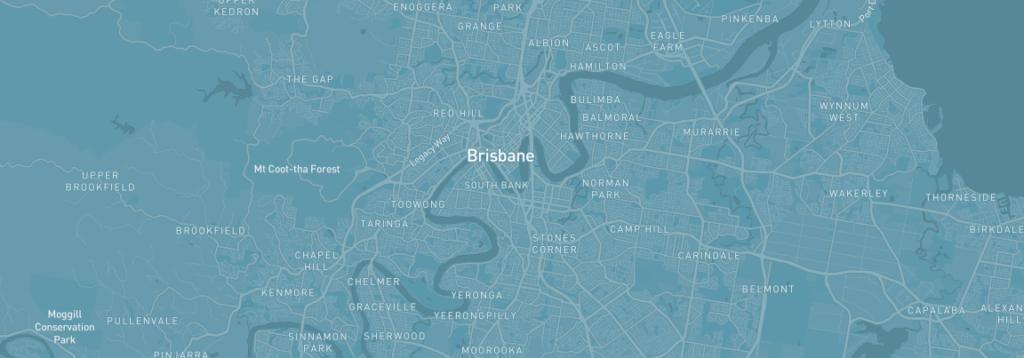 a blue and white map of Brisbane centring on the CBD and river
