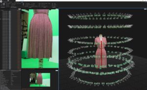 Computer images showing a dress being scanned