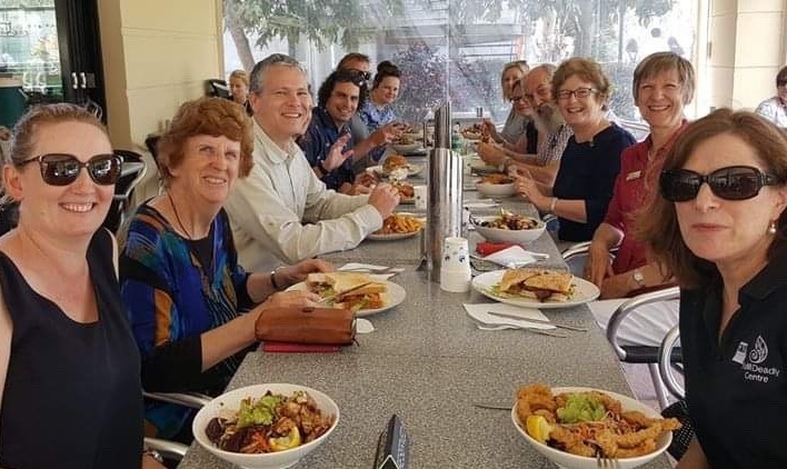 Faye Boys, Master Teacher at Victoria Park State School, and staff from Poonindie Community Learning Centre enjoy lunch with YDC staff at QUT in October